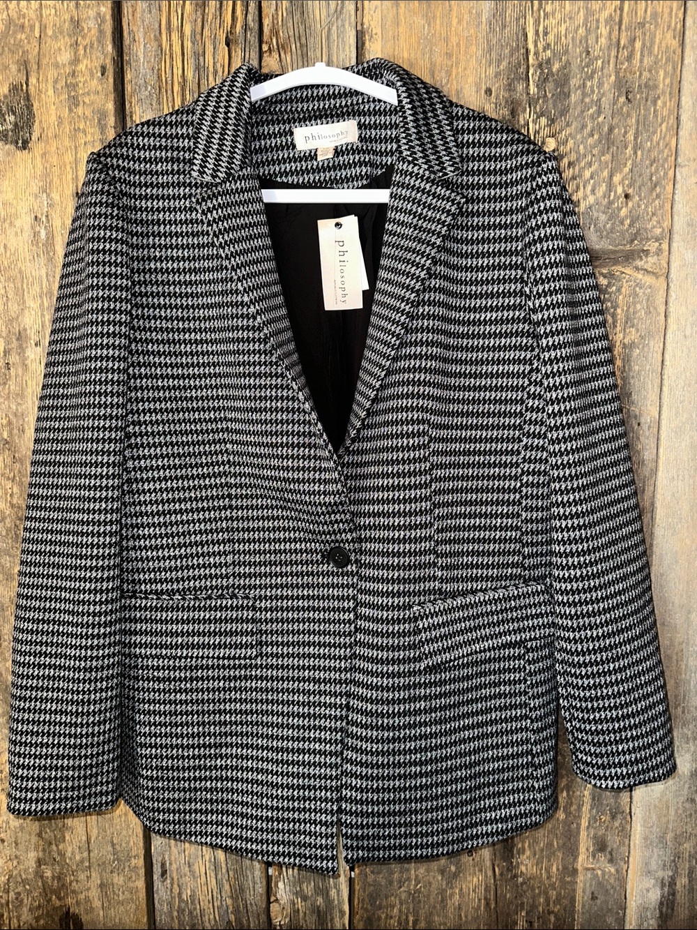 Philosophy Houndstooth Blazer | NWT | Classic Tailored Jacket | Black & Grey